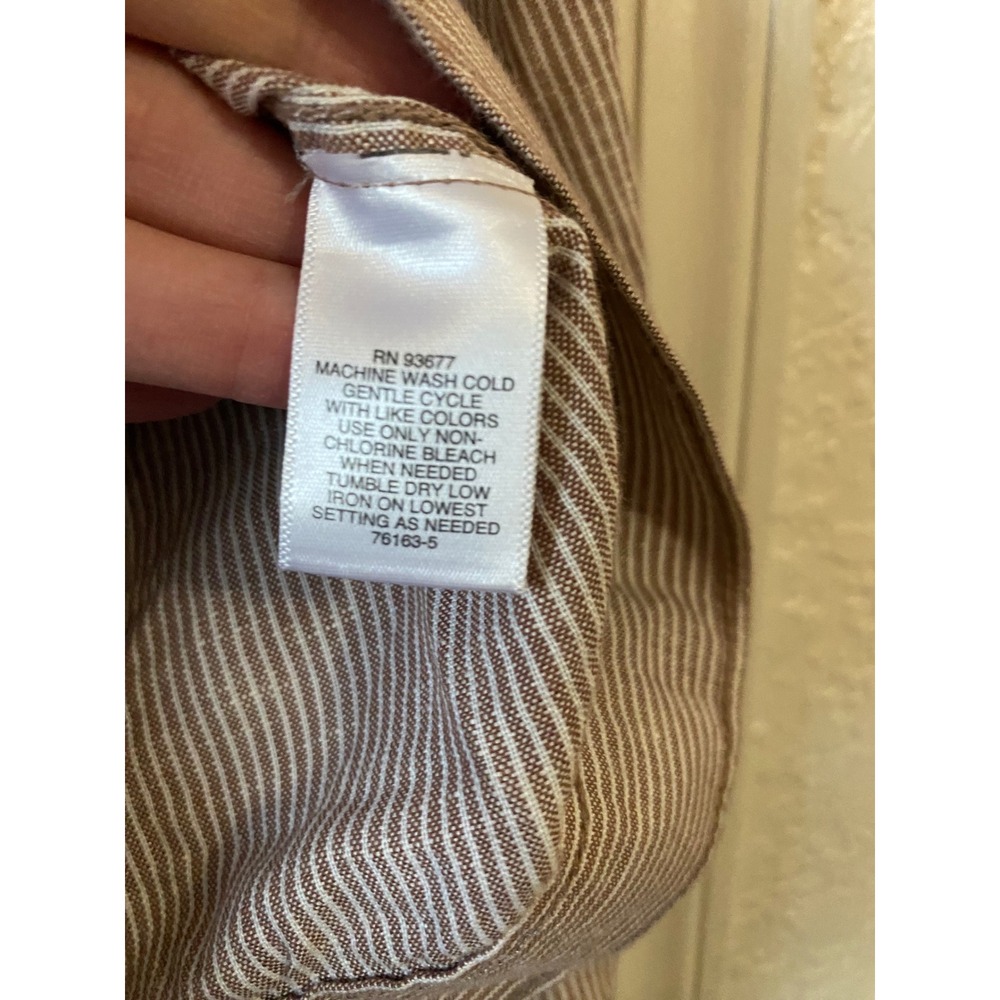 Liz Claiborne Tan White Striped Linen Blend Button Front Trucker Jacket Small - Picture 6 of 6